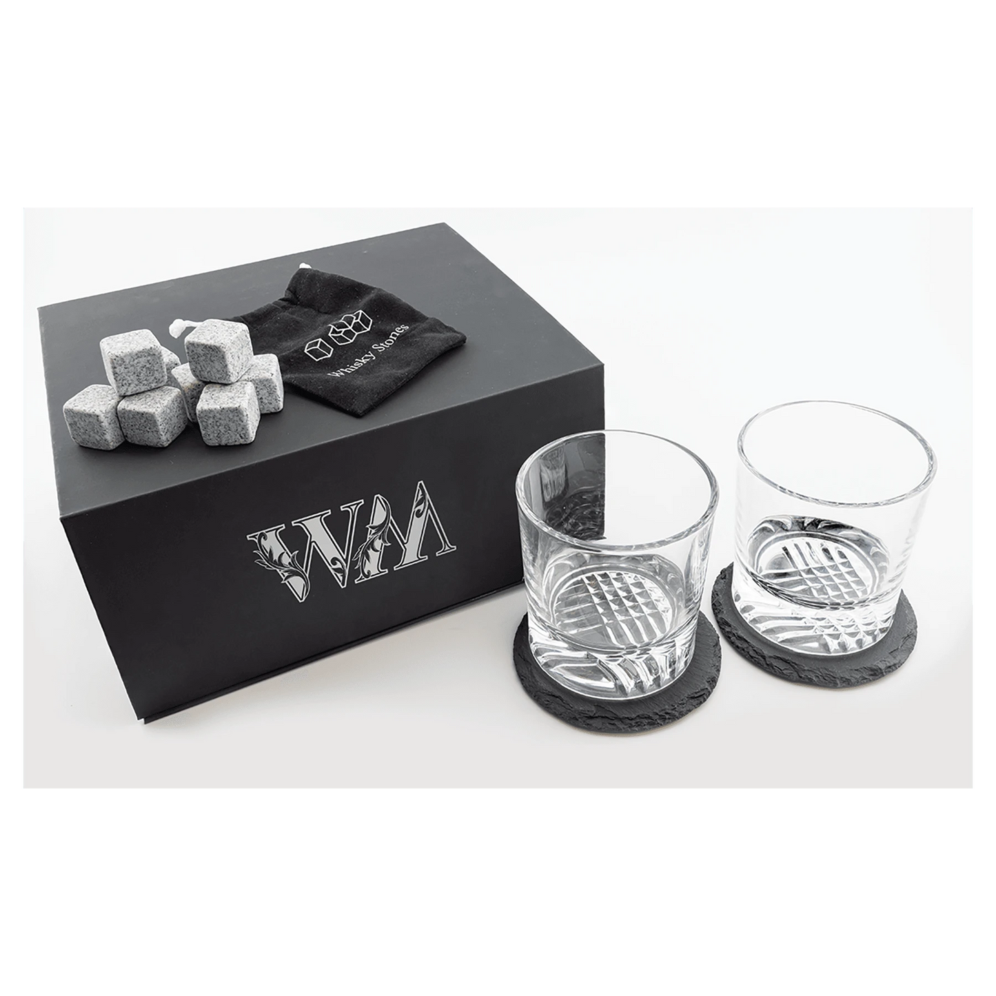 Lazerburst Whiskey Set (lazerburst & slate & glass) — custom laser engraved — ECHIPMUNK