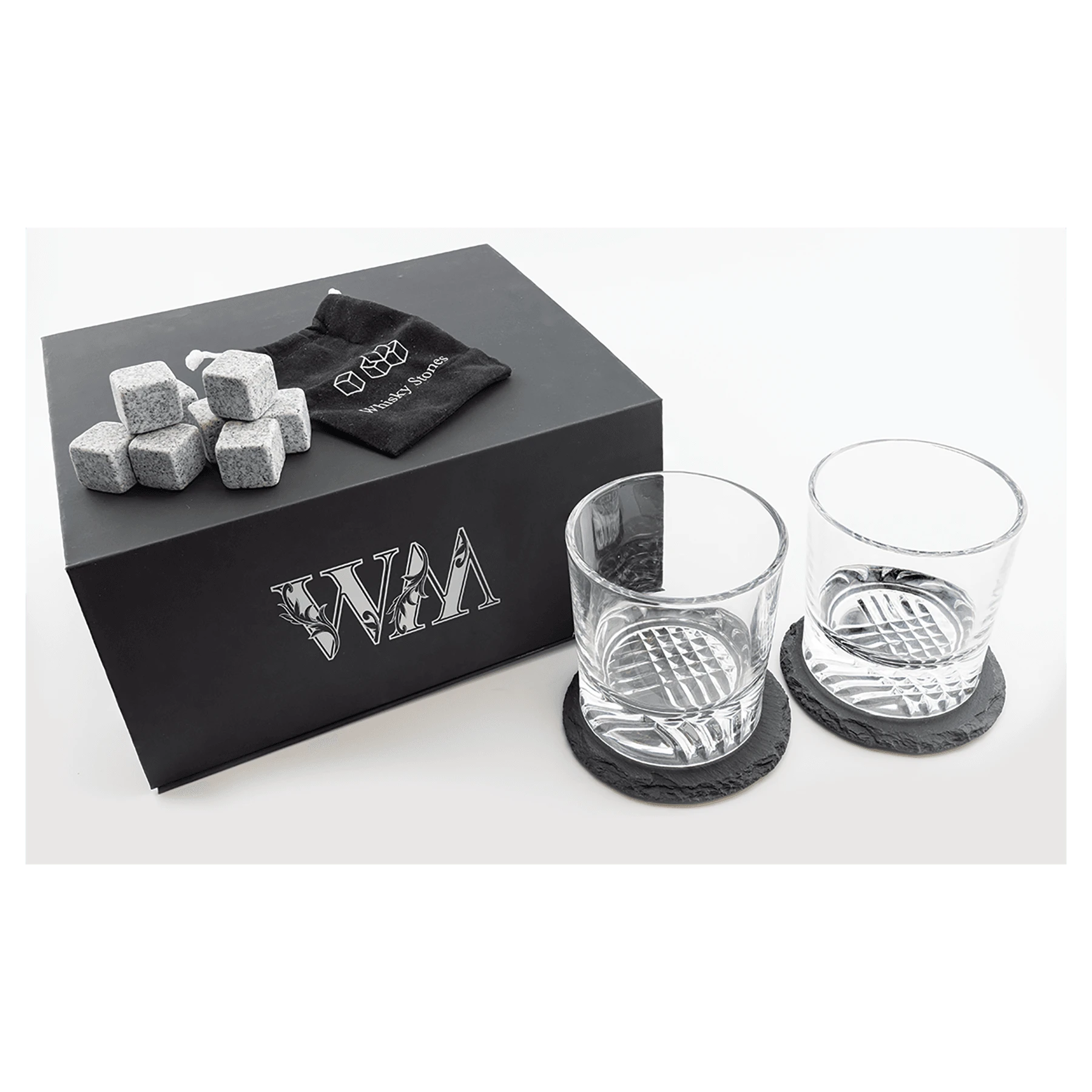 Lazerburst Whiskey Set (lazerburst & slate & glass) — custom laser engraved — ECHIPMUNK