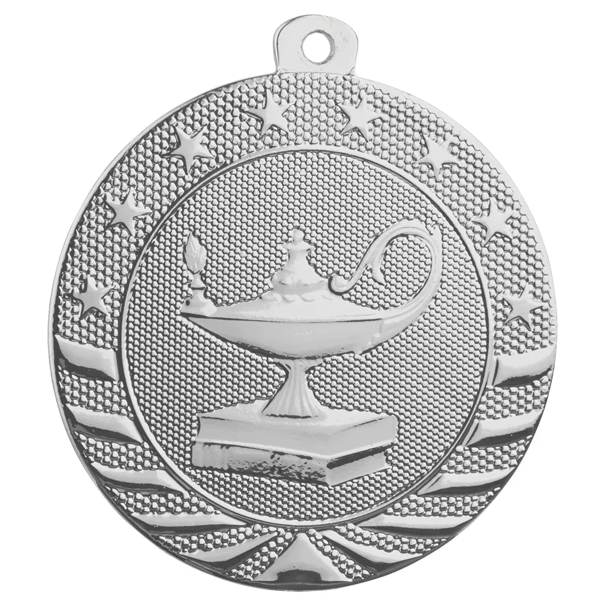 Bright Silver 2" Lamp of Knowledge Starbrite Medal