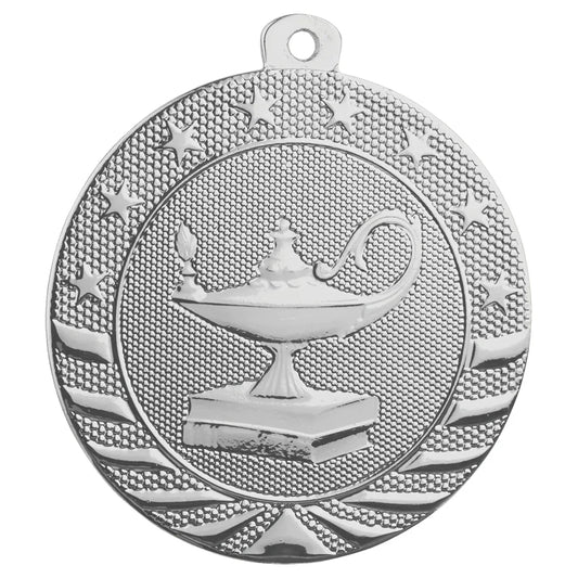 Bright Silver 2" Lamp of Knowledge Starbrite Medal