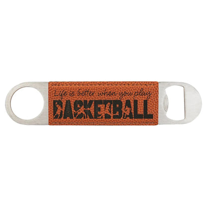 Basketball 1 1/2" x 7" Laserable Leatherette Bottle Opener