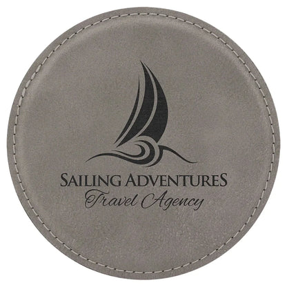 Gray 4" Round Laserable Leatherette Coaster