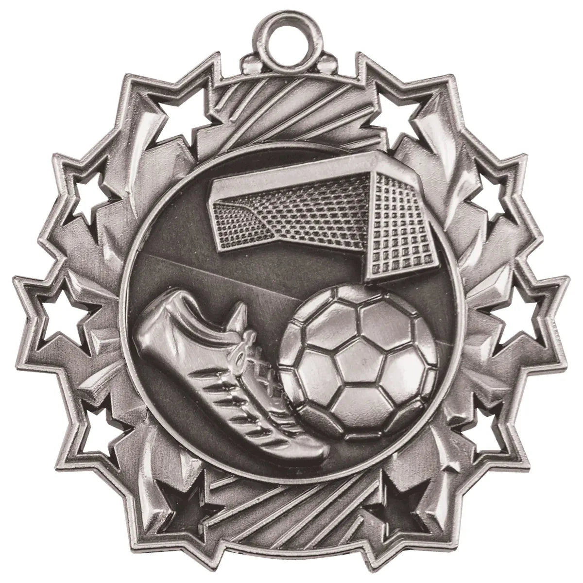 Antique Silver 2 1/4" Soccer Ten Star Medal