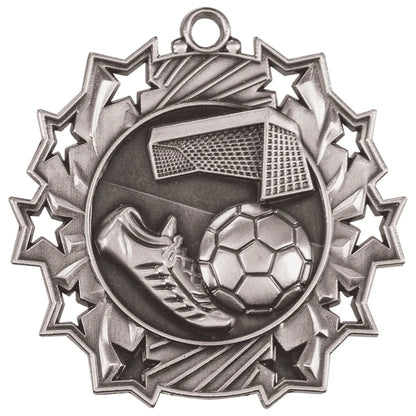 Antique Silver 2 1/4" Soccer Ten Star Medal