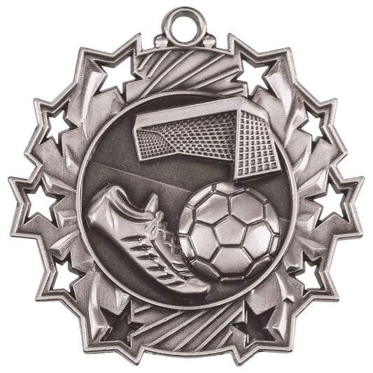 Antique Silver 2 1/4" Soccer Ten Star Medal