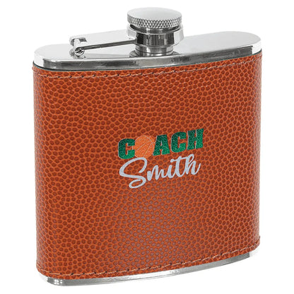 Basketball Laserable Leatherette Stainless Steel 6 oz. Flask