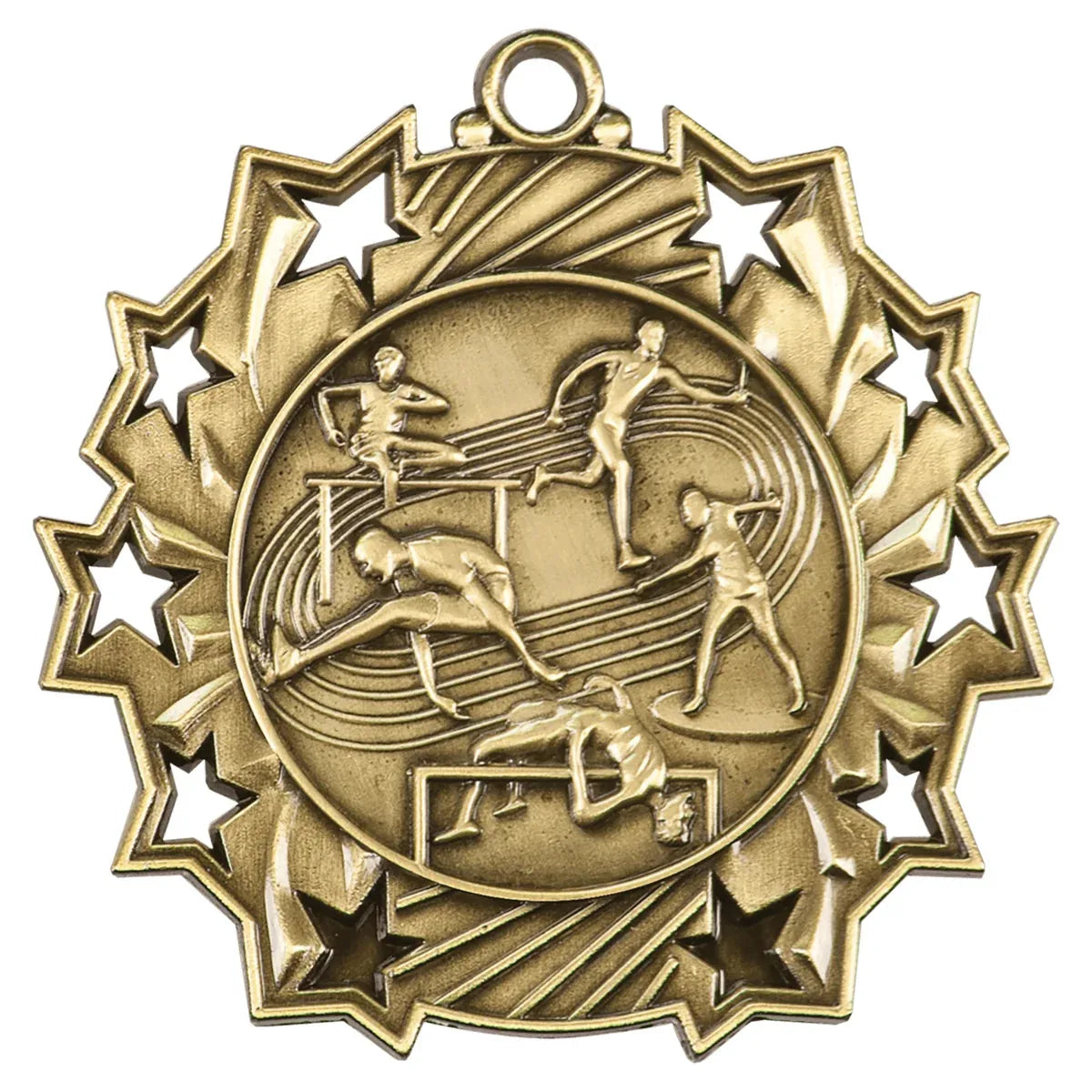 Antique Gold 2 1/4" Track & Field Ten Star Medal