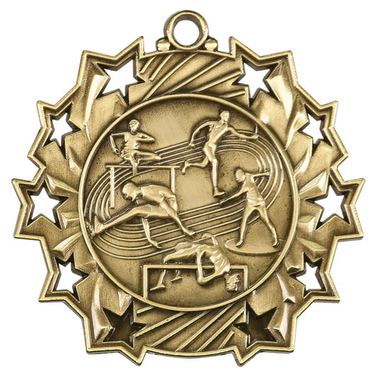 Antique Gold 2 1/4" Track & Field Ten Star Medal