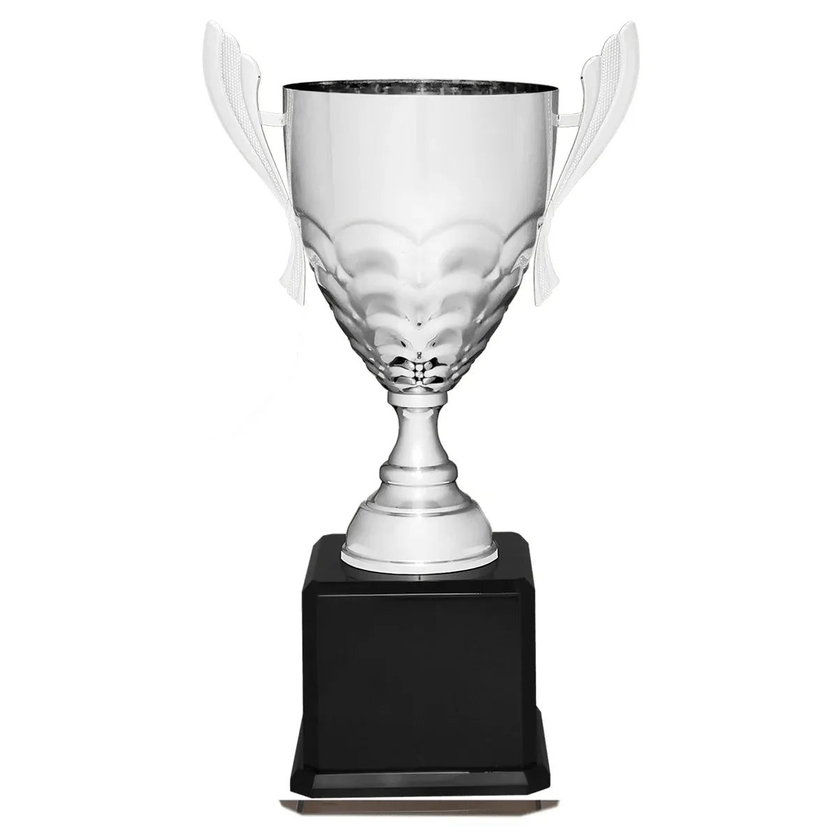 Silver Completed Metal Cup Trophy on Black Royal 23 1/2" Piano Finish Base