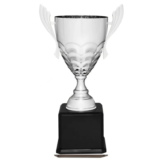 Silver Completed Metal Cup Trophy on Black Royal 23 1/2" Piano Finish Base