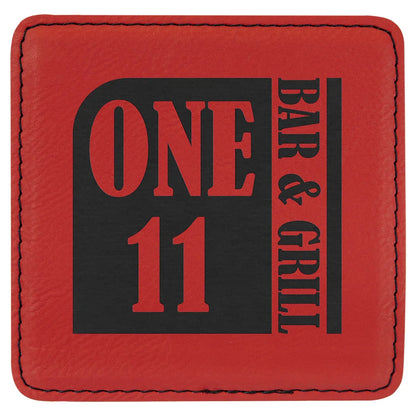Red 4" x 4" Square Laserable Leatherette Coaster