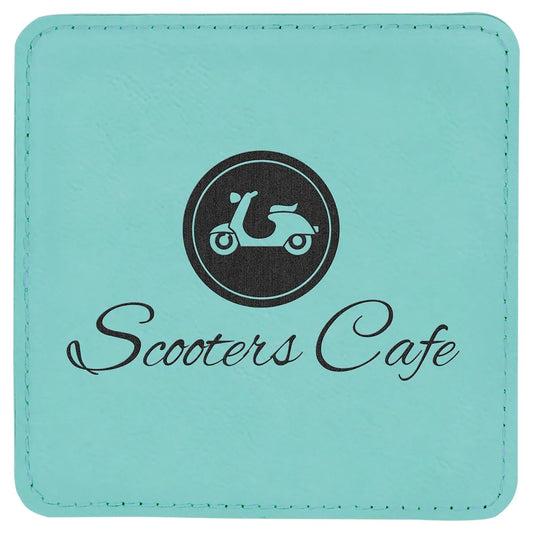 Teal 4" x 4" Square Laserable Leatherette Coaster