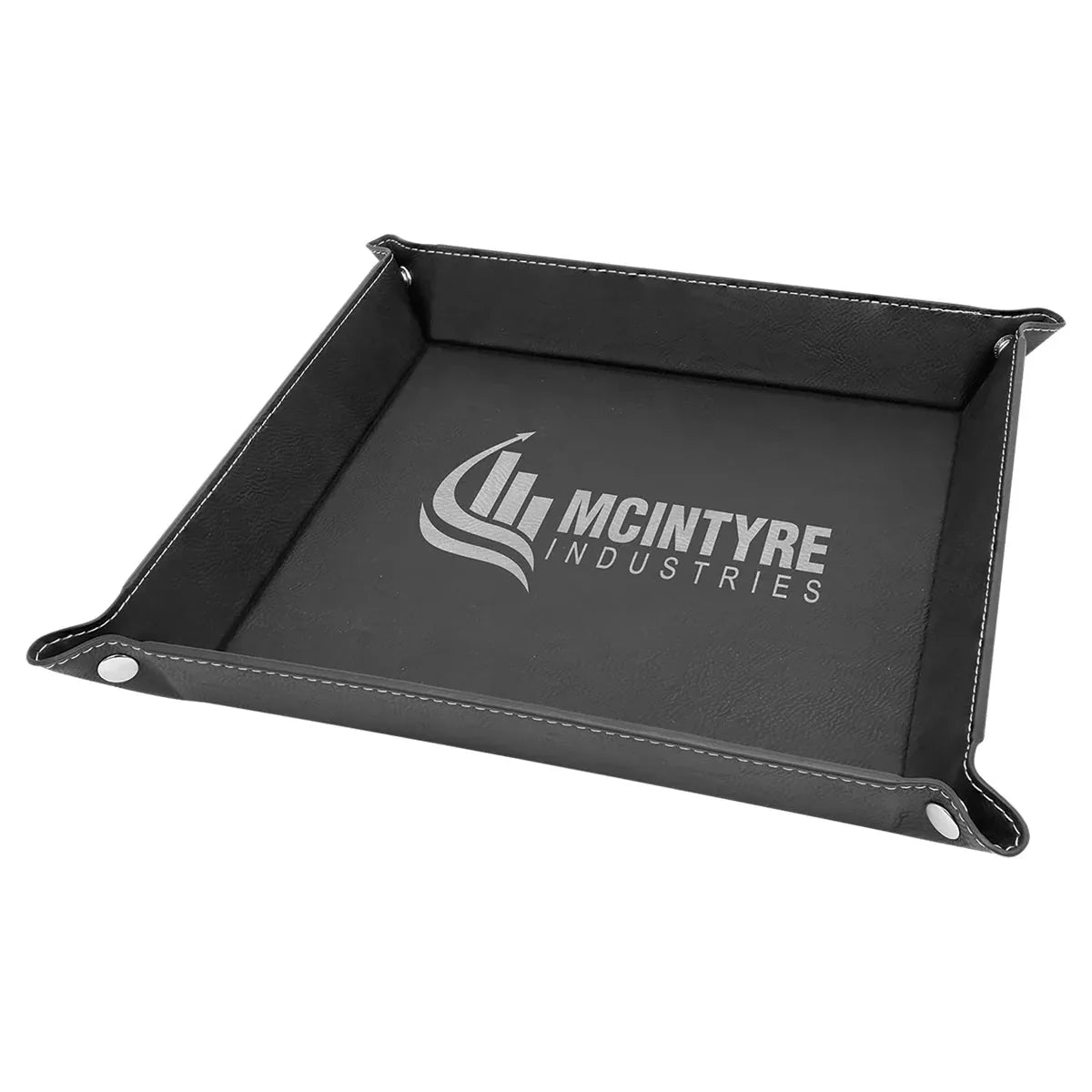 Black/Silver Laserable Leatherette Snap Up Tray with Silver 9" x 9" Snaps