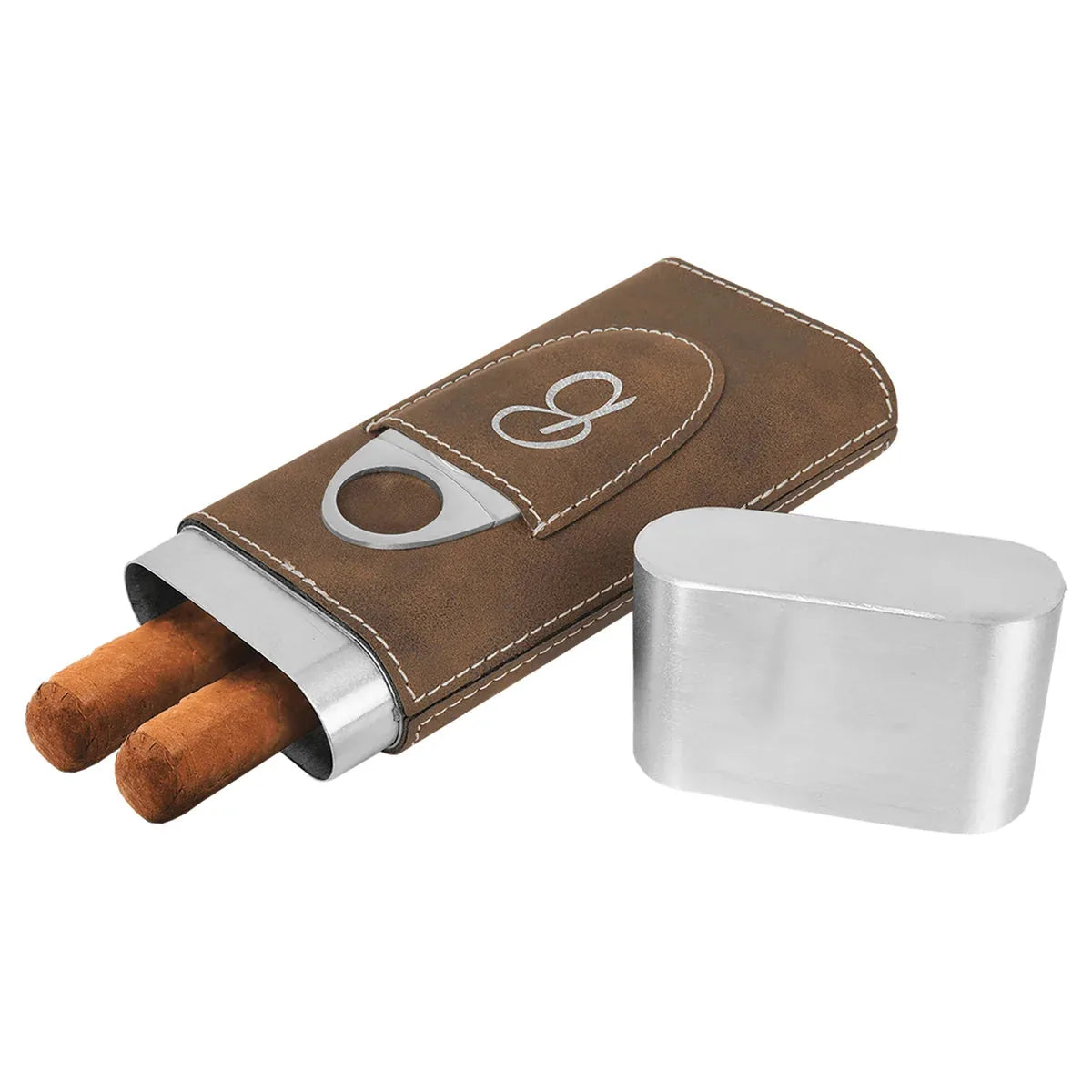 Rustic/Silver Laserable Leatherette Cigar Case with Cutter