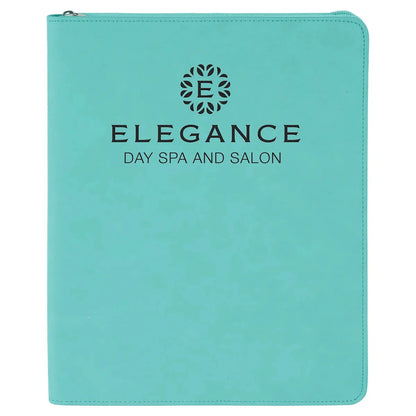 Teal 9 1/2" x 12" with Zipper Laserable Leatherette Portfolio with Notepad