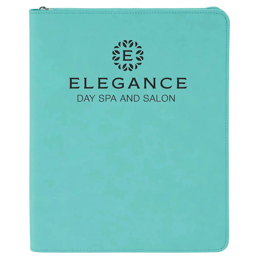 Teal 9 1/2" x 12" with Zipper Laserable Leatherette Portfolio with Notepad