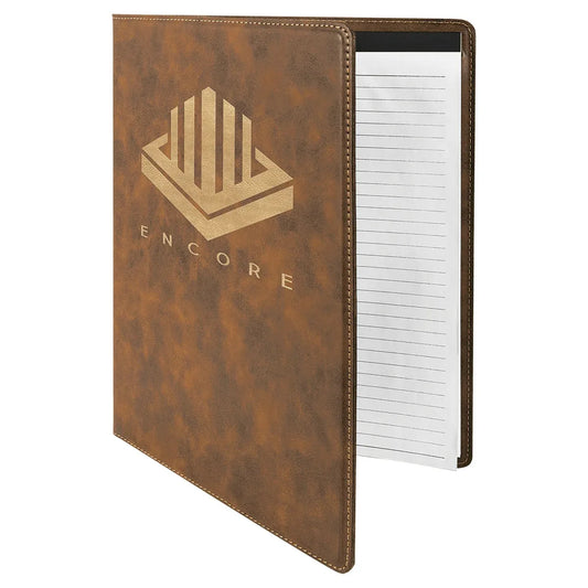 Rustic/Gold 9 1/2" x 12" Laserable Leatherette Portfolio with Notepad