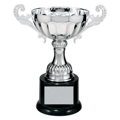 Silver 7 1/2" Completed Metal Cup Trophy on Plastic Base