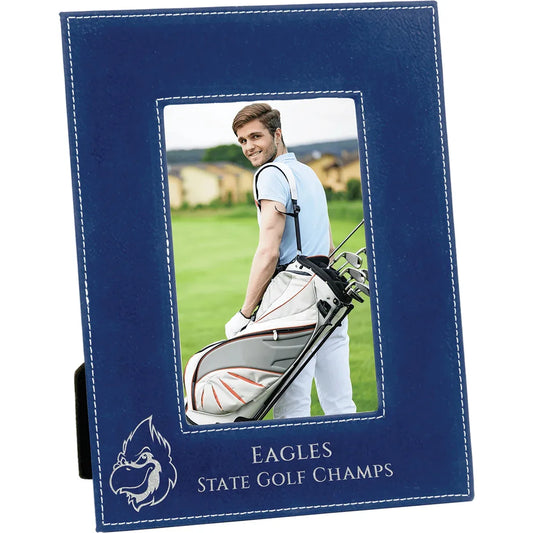 Blue/Silver 4" x 6" Laserable Leatherette Photo Frame