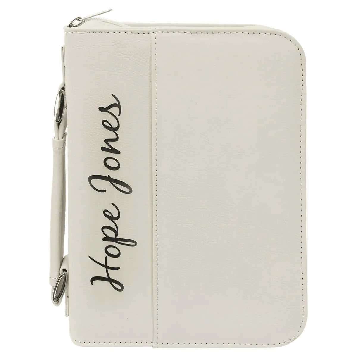 White 6 3/4" x 9 1/4" Leatherette Book/Bible Cover with Handle & Zipper