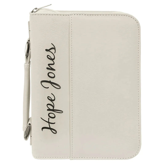 White 6 3/4" x 9 1/4" Leatherette Book/Bible Cover with Handle & Zipper