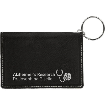 Black/Silver 4 1/4" x 3" Laserable Leatherette Keychain ID Holder
