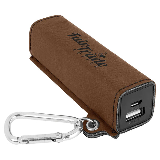 Dark Brown Laserable Leatherette 2200 mAh Power Bank with USB Cord