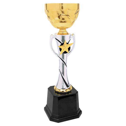 Silver/Gold Metal Cup Trophy 12 3/4" — Custom Engraved | Fully Assembled & Boxed
