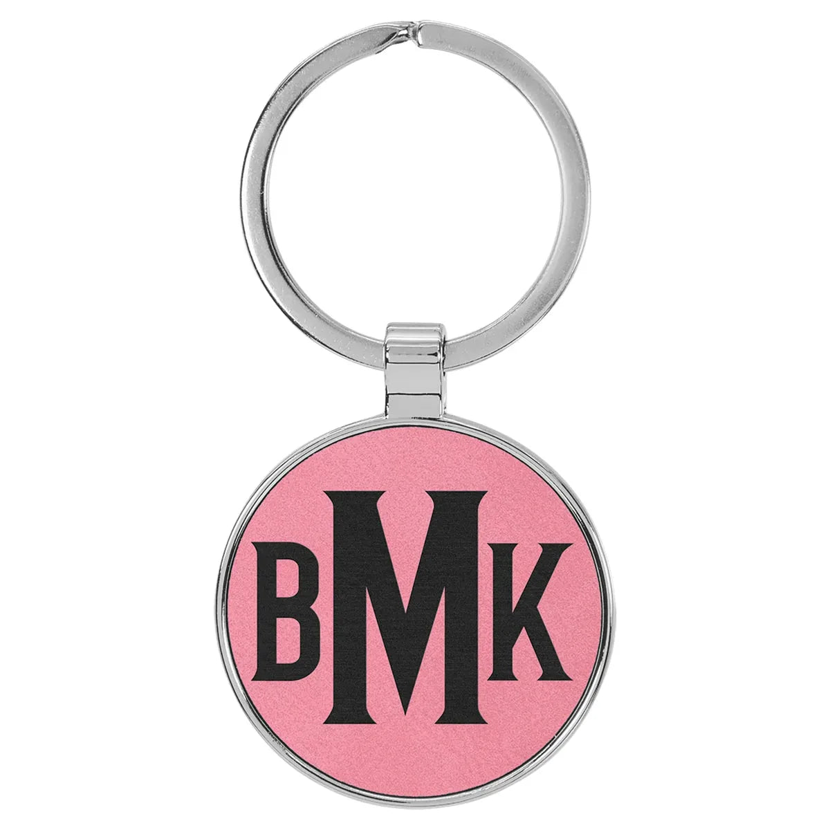 Pink 1 1/2" Laserable Leatherette/Metal Round Keychain