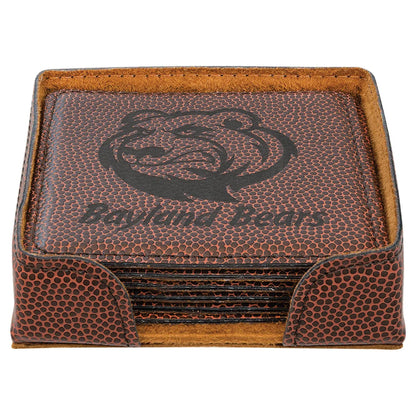 Football 4" x 4" Square Laserable Leatherette 6-Coaster Set