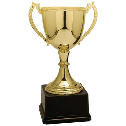 Gold Zinc Cup Trophy 11" — Custom Engraved | Fully Assembled & Boxed