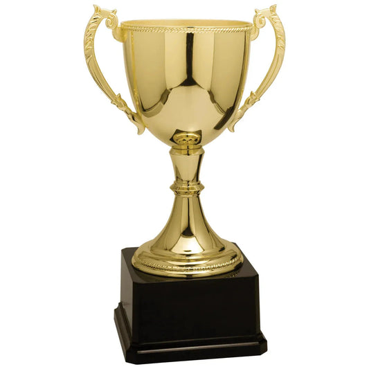 Gold Zinc Cup Trophy 11" — Custom Engraved | Fully Assembled & Boxed