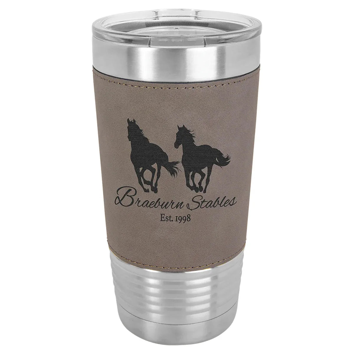 Gray Polar Camel 20 oz. Laserable Leatherette Tumbler with Clear Lid