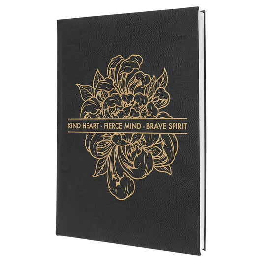Black/Gold 7" x 9 3/4" Laserable Leatherette Journal with Lined Notepad