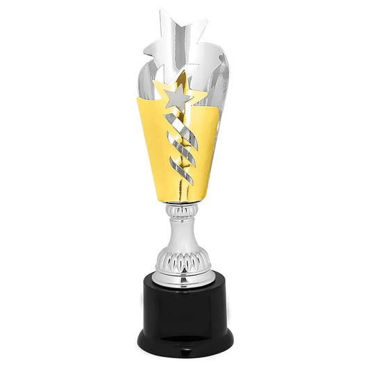 11" Silver & Gold Star Completed Metal Cup Trophy on Plastic Base