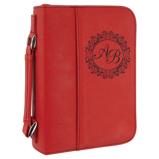 Red 6 3/4" x 9 1/4" Leatherette Book/Bible Cover with Handle & Zipper
