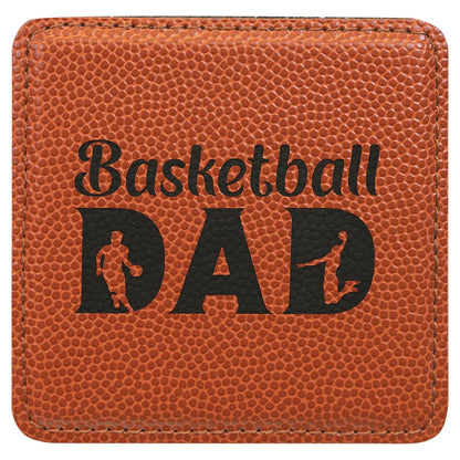 Basketball 4" x 4" Square Laserable Leatherette Coaster