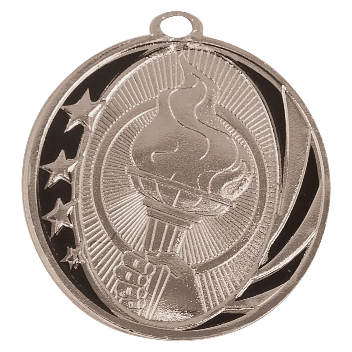Bright Silver 2" Torch Laserable MidNite Star Medal