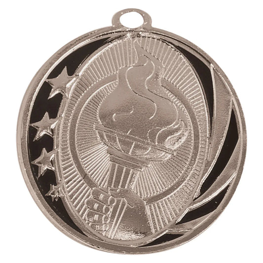 Bright Silver 2" Torch Laserable MidNite Star Medal