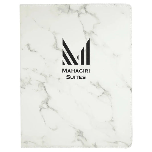 White Marble 9 1/2" x 12" Laserable Leatherette Portfolio with Notepad