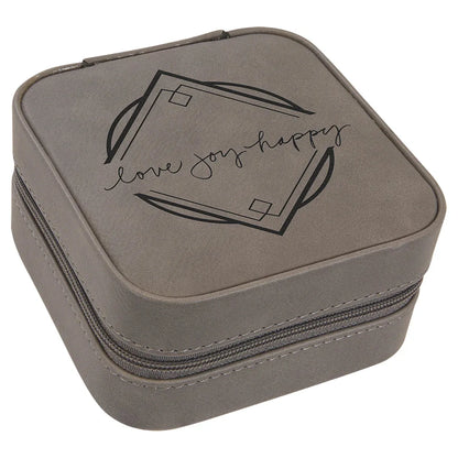 Gray 4" X 4" Laserable Leatherette Travel Jewelry Box with Tan Lining