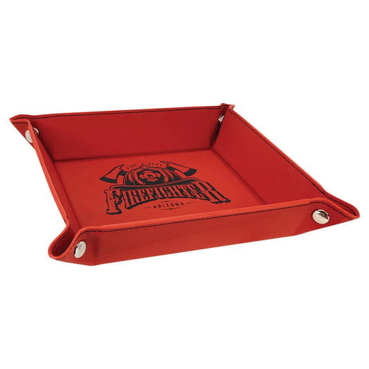 Red Laserable Leatherette Snap Up Tray with Silver 6" x 6" Snaps