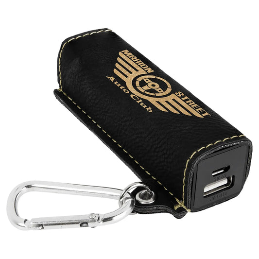 Black/Gold Laserable Leatherette 2200 mAh Power Bank with USB Cord