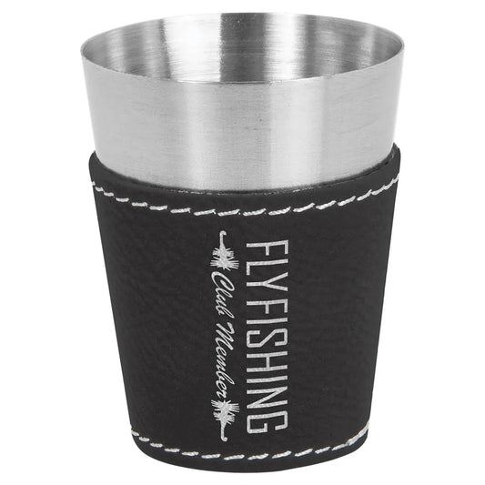 Black/Silver Laserable Leatherette & Stainless Steel 2 oz. Shot Glass
