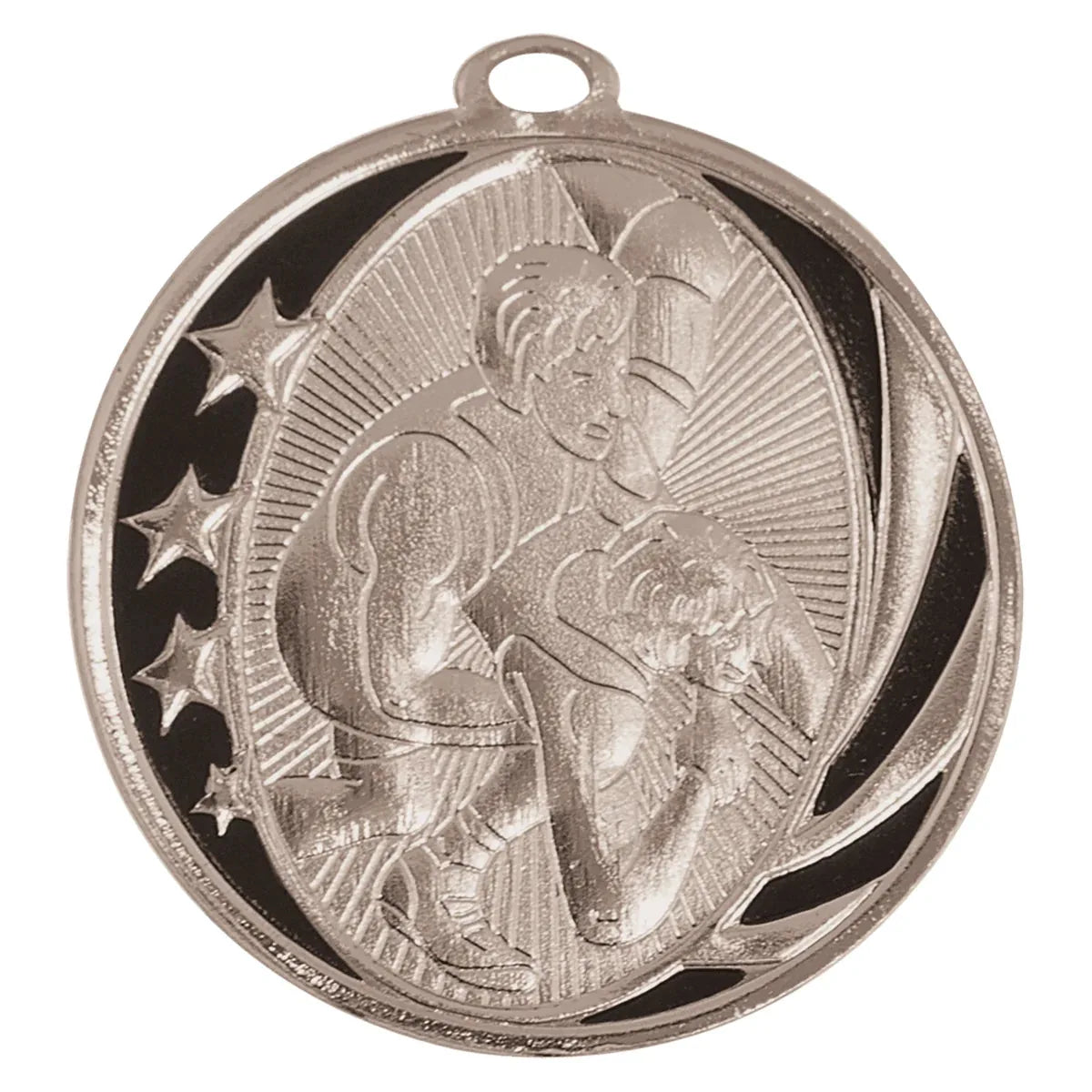 Bright Silver 2" Wrestling Laserable MidNite Star Medal
