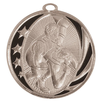 Bright Silver 2" Wrestling Laserable MidNite Star Medal