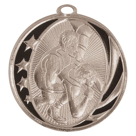 Bright Silver 2" Wrestling Laserable MidNite Star Medal