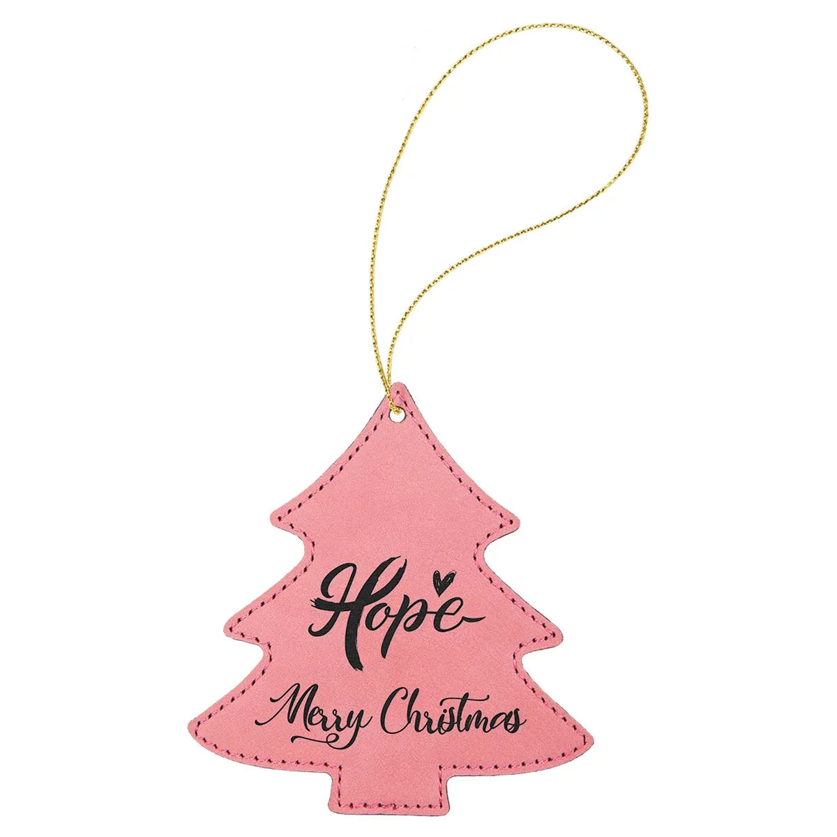 Pink Laserable Leatherette Tree Ornament with Gold String