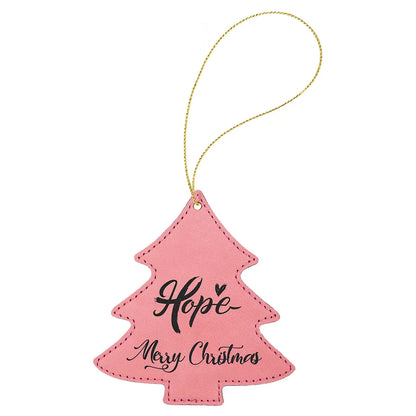 Pink Laserable Leatherette Tree Ornament with Gold String