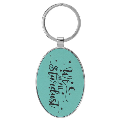 Teal 3" x 1 3/4" Laserable Leatherette/Metal Oval Keychain
